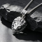 Vintage Lion Head Pendant Necklace, 60cm — Stainless Steel