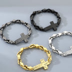 Vintage Cross Bracelet for Man 8MM Wide Waterproof Stainless Steel Chain Bracelets Gifts for Husband Boyfriend Pulsera