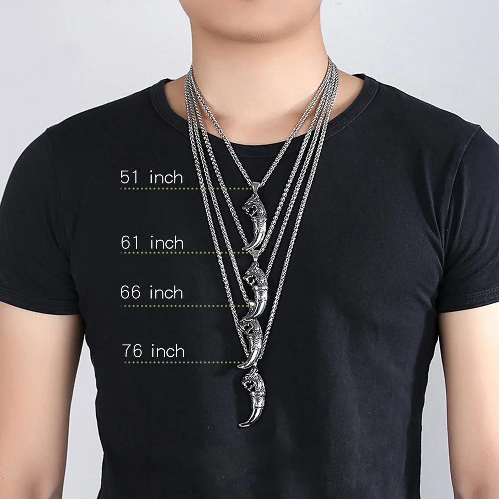 New Genuine 925 Sterling Silver Necklace For Men Hot Sale Wolf Tooth Pendant Choker Man Punk Cool Male Fashion Fine Jewelry