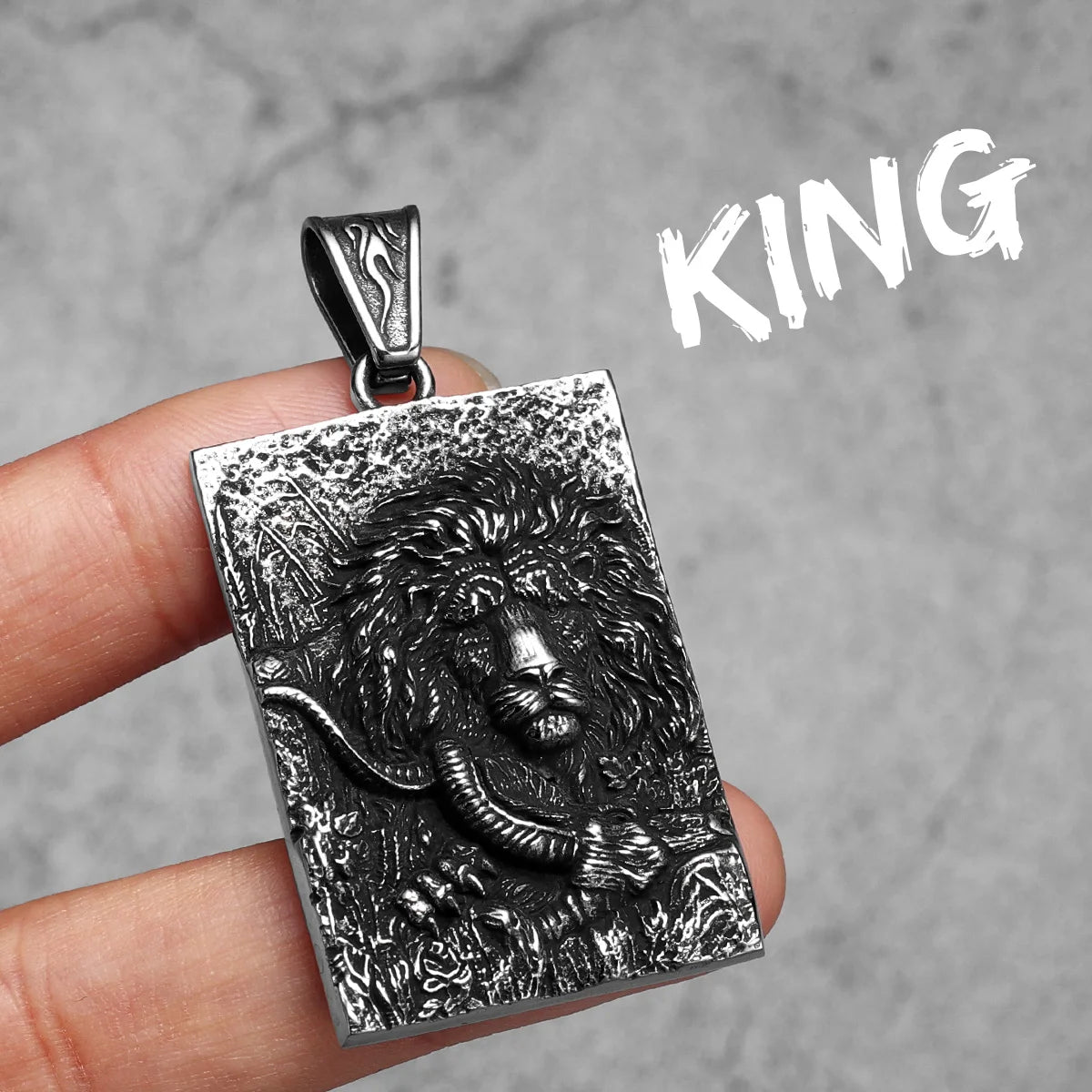 Double Sided Lion Head Men Necklaces Stainless Steel Pendant Chain Dog Tag Vintage Punk Jewelry Male Biker Accessories