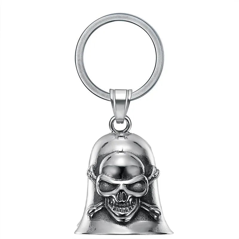 Pirate Skull Moto Bell Pendant Necklace — Gothic Motorcycle Rider