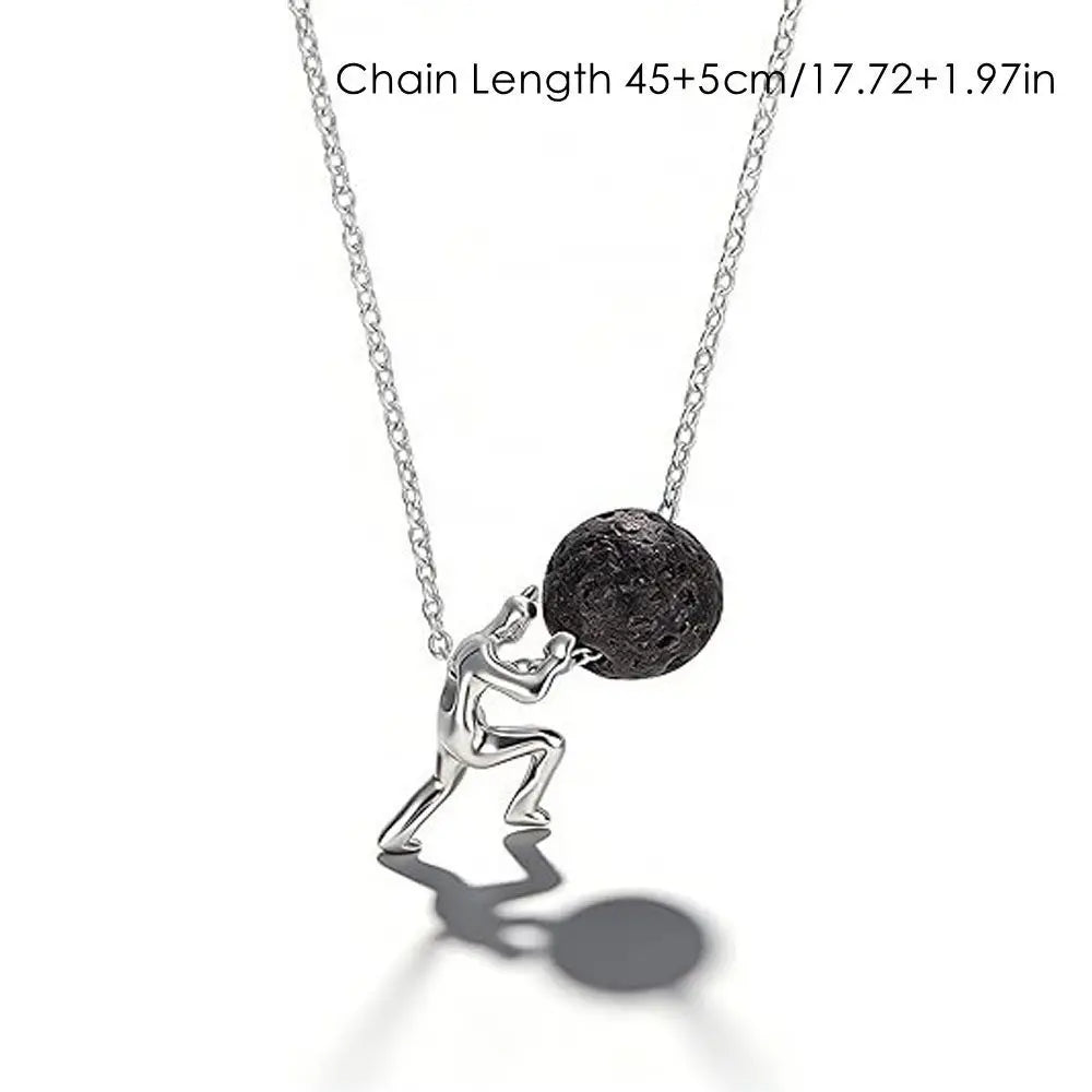 New Man Pushing Stone Sisyphus Necklace Personality Perseverance Symbol Pendant Necklace Silver Color Simple Jewelry