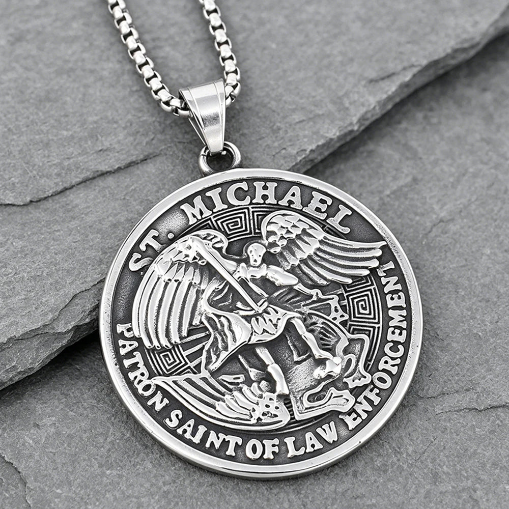 Archangel Wing Cross Stainless Steel Pendant Necklace