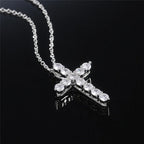 925 Sterling Silver Cross Necklaces for Female Brilliant Round CZ Stone Women's Neck Chain Hiphop Party Jewelry