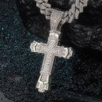 Iced Out Cross Pendant Necklace with Miami Cuban Chain Link