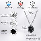 Stylish Black Natural Stone Pendant Necklace for Men,Vintage Stainless Steel Black Onyx Oval Pendant Neckalce Jewelry