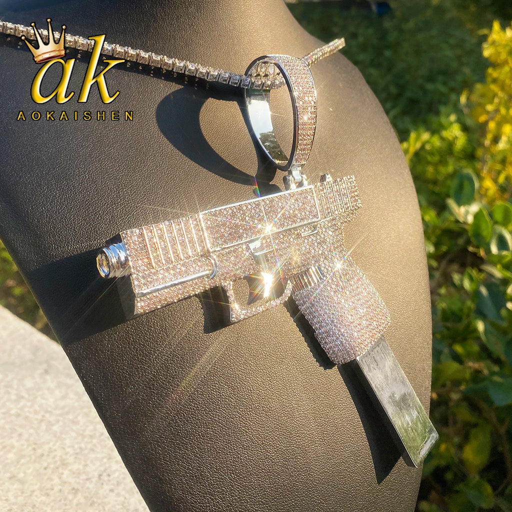 Aokaishen Iced Out Big Gang Necklace Pendant for Men 5A Cubic Zirconia Gold Plated Hip Hop Jewelry