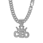 Iced Out Crown CEO Letter Pendant Cuban Link Chain Necklace