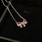 Pink Bow Zircon Clavicle Necklace — SS
