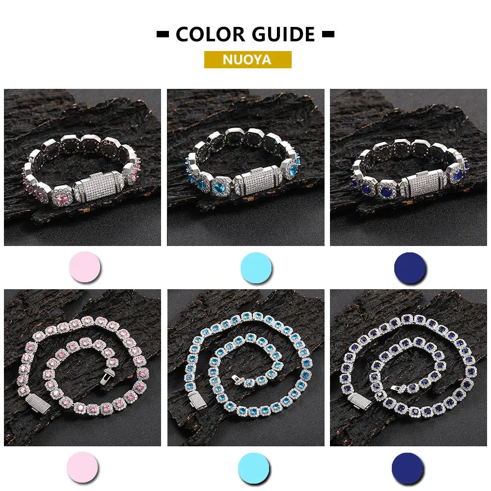 Tennis Chain Necklace Stainless Steel 12MM Cluster