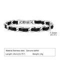 Cuban Black Leather Chain Bracelet — Stainless Steel
