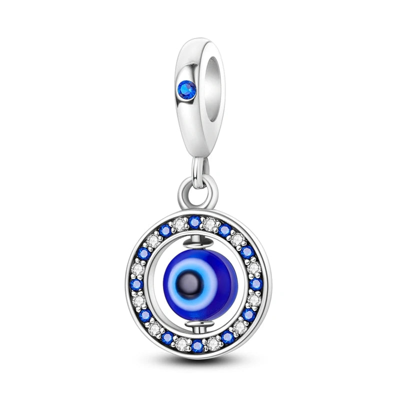 Devil's Eye Cross Charm Pendant — Silver