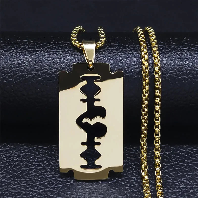 Blade Gold Long Pendant Necklace — Stainless Steel