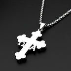 Orthodox Alpha Omega Cross Necklace Men Women Stainless Steel Gold Color Crystal Byzantine Chain Religious Faith