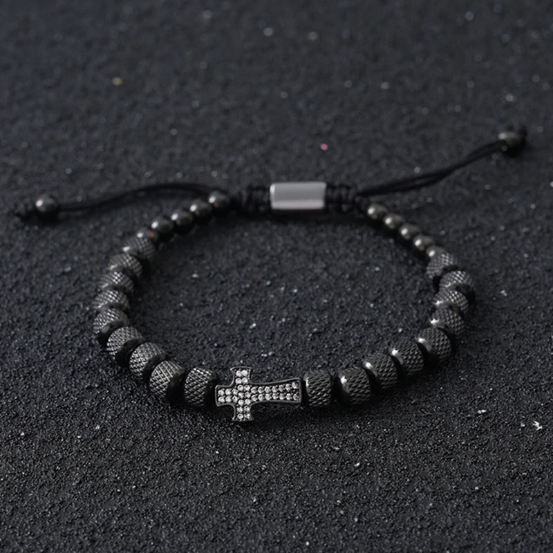 Cross Beaded Bracelet for Men and Women — Stainless Steel
