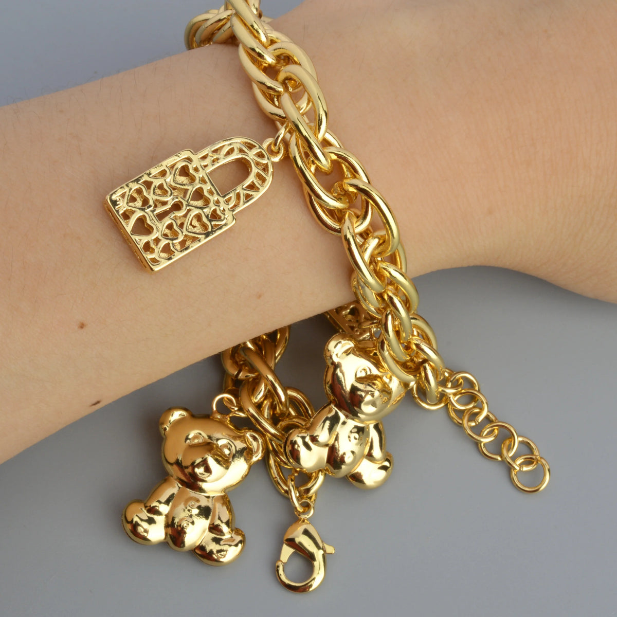Diana Baby Link Chain Copper Gold Color Bear and Lock Bracelets for Women Wholesale Retail Fashion Jewelry Party