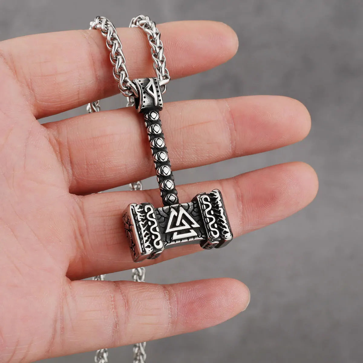 Nordic 316L Stainless Steel Thor's Hammer Pendant Necklace Men and Women Simple Creative Punk Amulet Necklace Jewelry