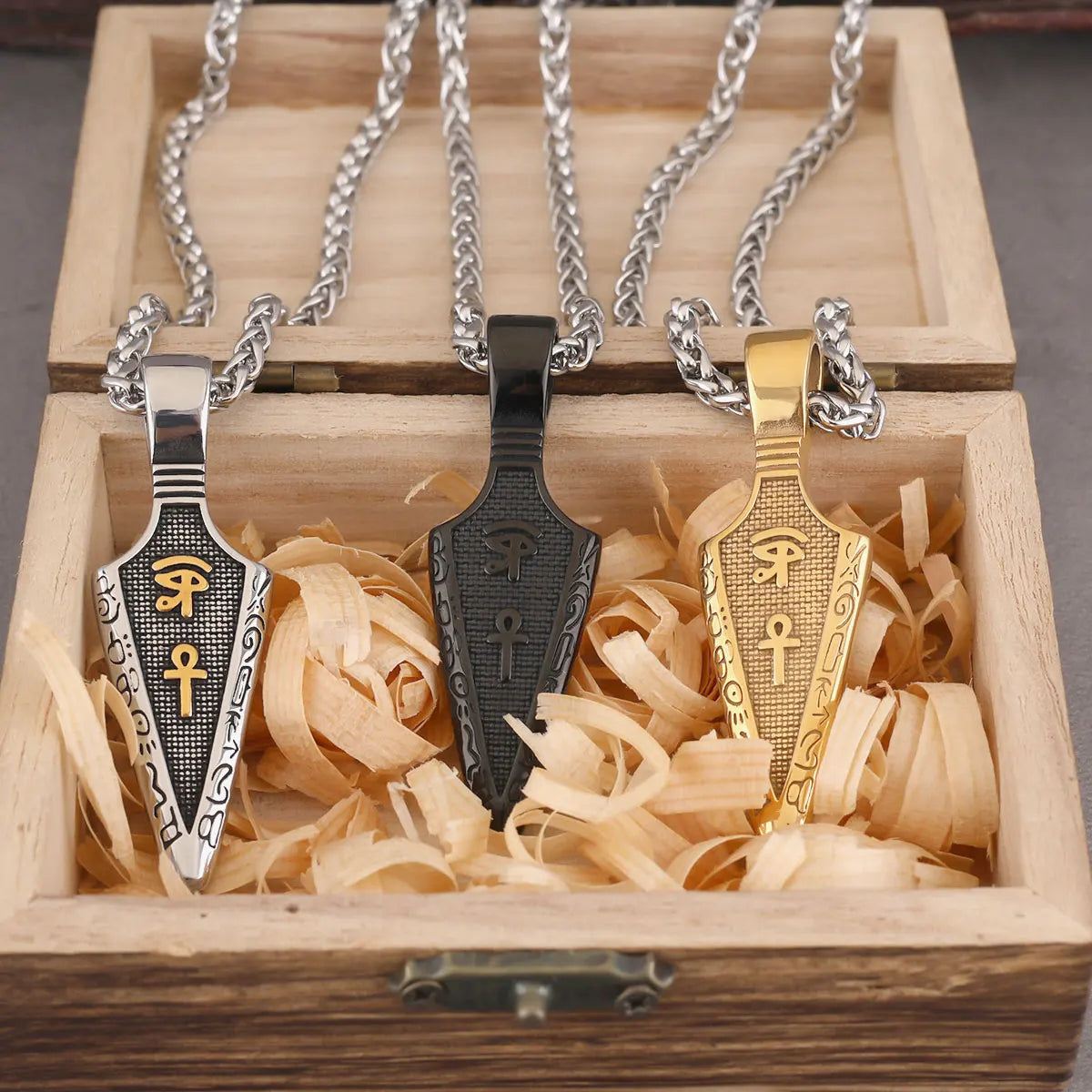 Viking Rune Spear Pendant Necklace Men's Punk Hip Hop Stainless Steel Gold Black Color Eye of Horus Amulet Necklace