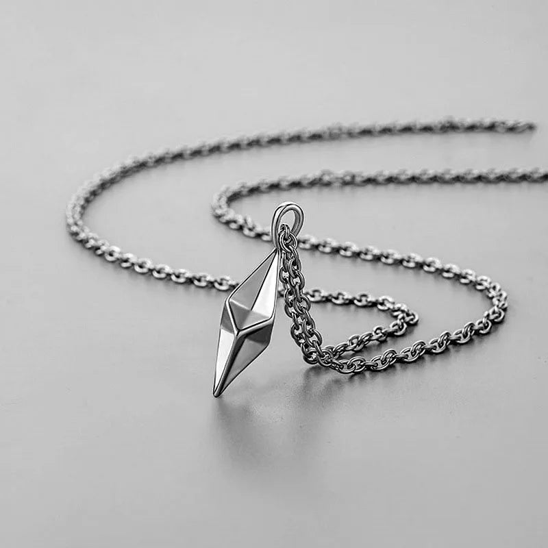 3D Thunder Lighting Pendant Necklace for Men Women Stainless Steel Neck Chains Geometric Rhombic Charm Hip Hop Sweater Necklace