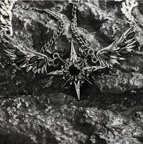 Gothic Hexagram Star Wing Necklace — Stainless Steel