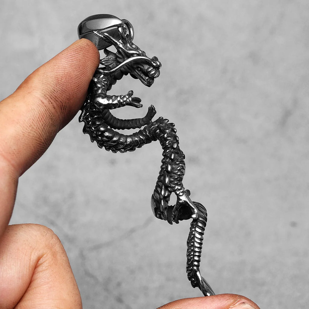 Retro Dragon Pendant Necklace — Stainless Steel