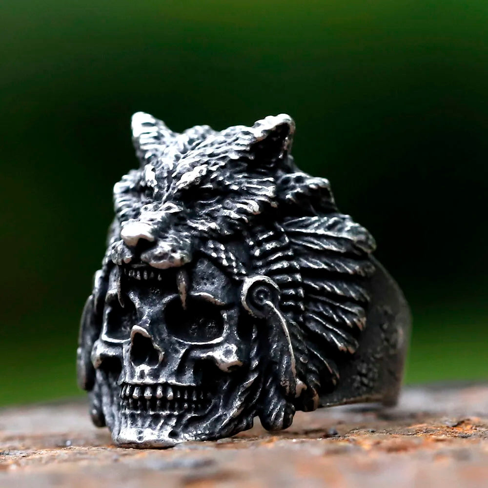 Viking Skull Wolf Head Ring — Stainless Steel