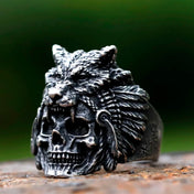 Viking Skull Wolf Head Ring — Stainless Steel