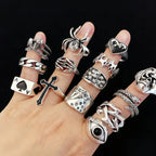 12/24/48/100Pieces Vintage Punk Rings Set For Women Men Mix Style Hip Hop Heart Snake Skull Eye Finger Ring Jewelry