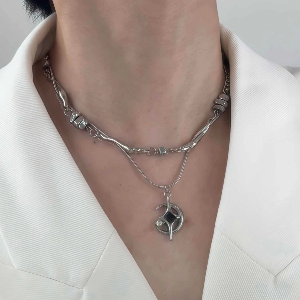 Titanium Steel Double-layer Moon Star Necklace Luxury Clavicle Chain Hip Hop Non Fading Couple Jewelry New Unisex  Punk Gift