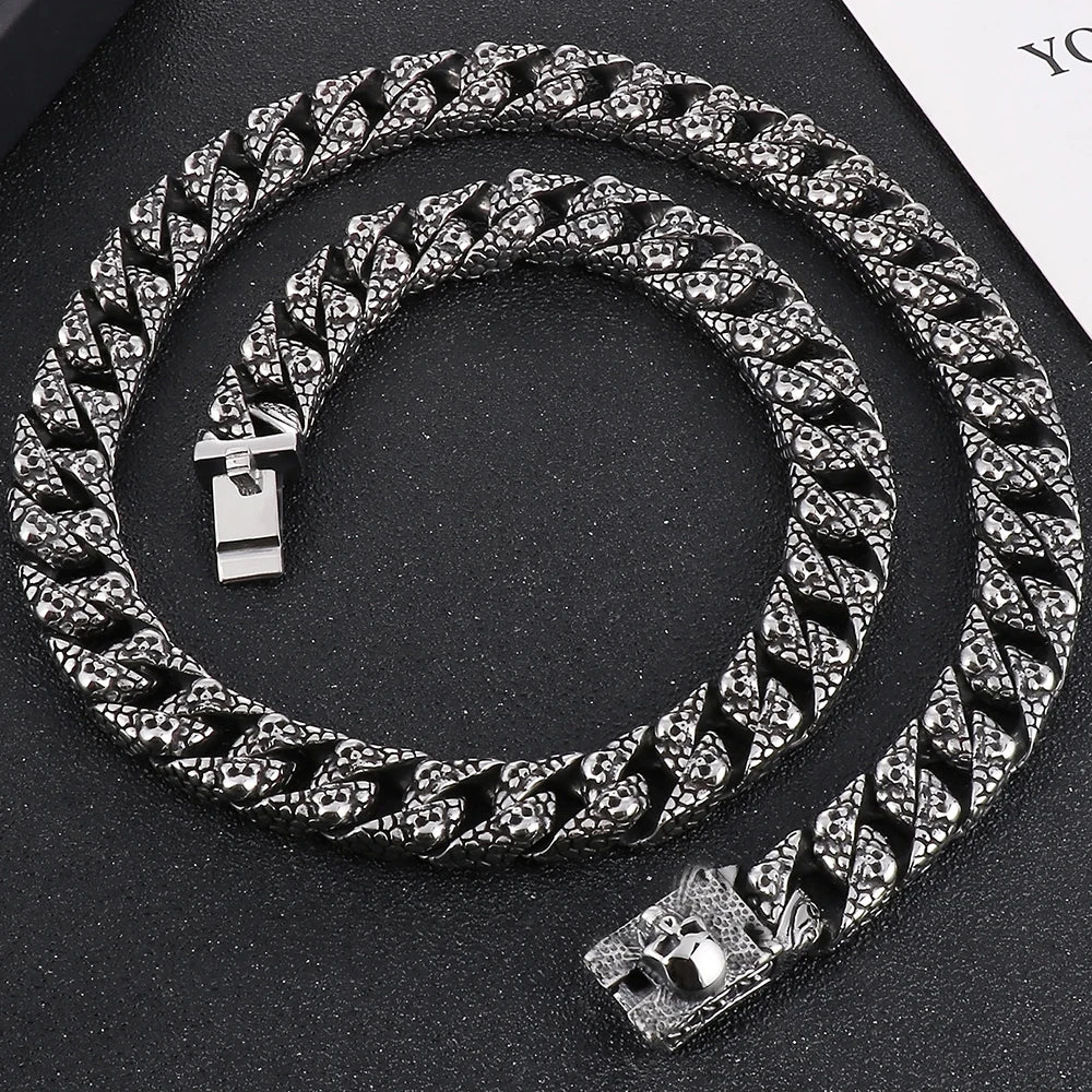 Gothic Skull Link Chains Necklace for Men Punk Stainless Steel Statement Halloween Skeleton Jewelry Accessories Men's