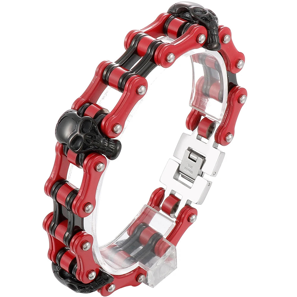 Men's Bike Skull Chain Bracelet Masculine Red Stainless Steel Skeleton Heads Link Bracelets Party Accessories for