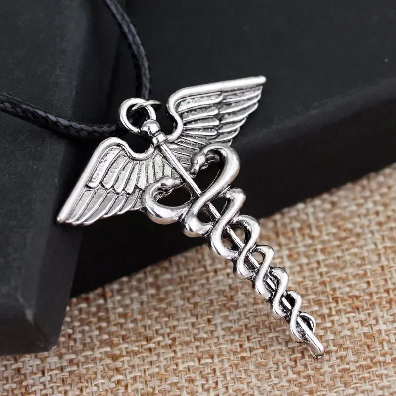 Percy Jackson Necklace Angle Wings Snake Ouroboros Magic Wand Caduceus Asclepius Pendant New Emergency Medical Jewelry