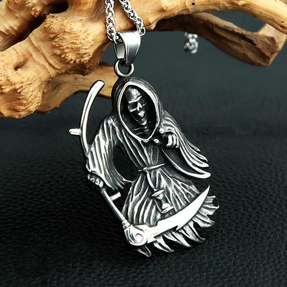 Grim Reaper Skull Pendant — Stainless Steel