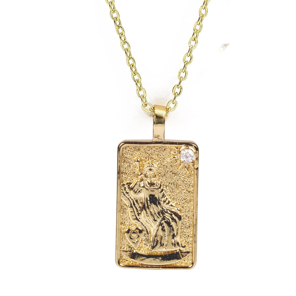 Double Sided Original Tarot Cards Necklace Tarot Moon Cigano Divination Zircon Necklace Wheel of Fortune Star Death