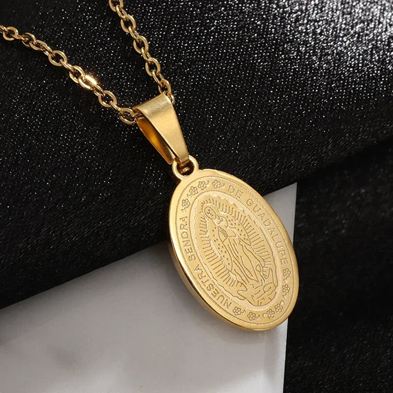 Virgin Mary Medal Iced Pendant Necklace