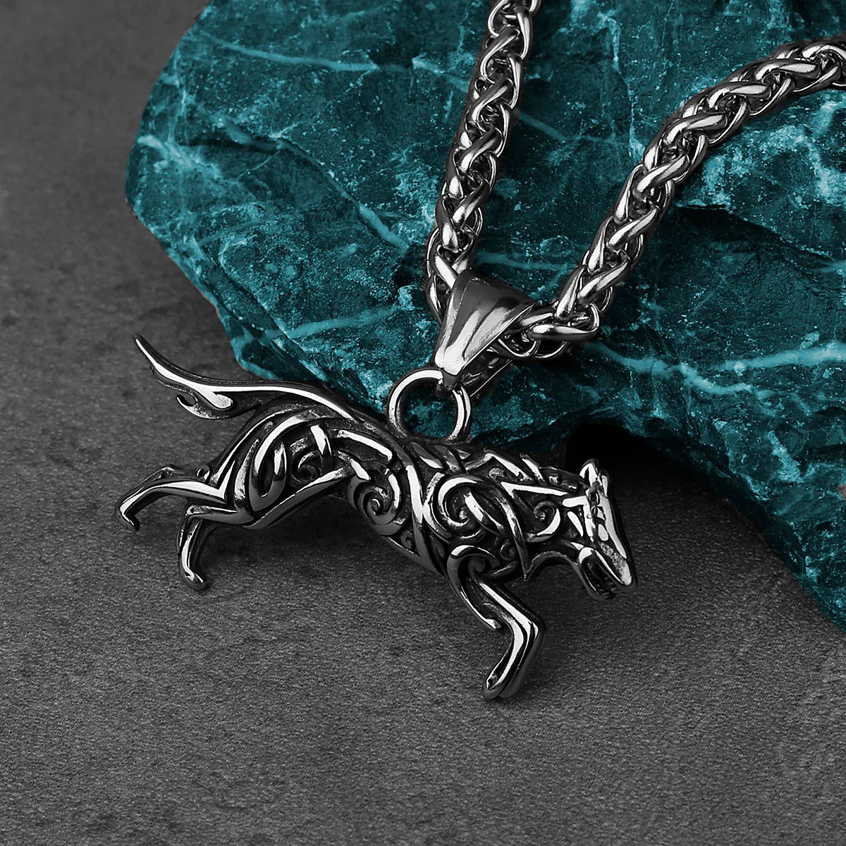 Viking Geri and Freki Knot Wolf Stainless Steel Pendant Men's Fashion Hip Hop Pendant Necklace Nordic Jewelry Gift