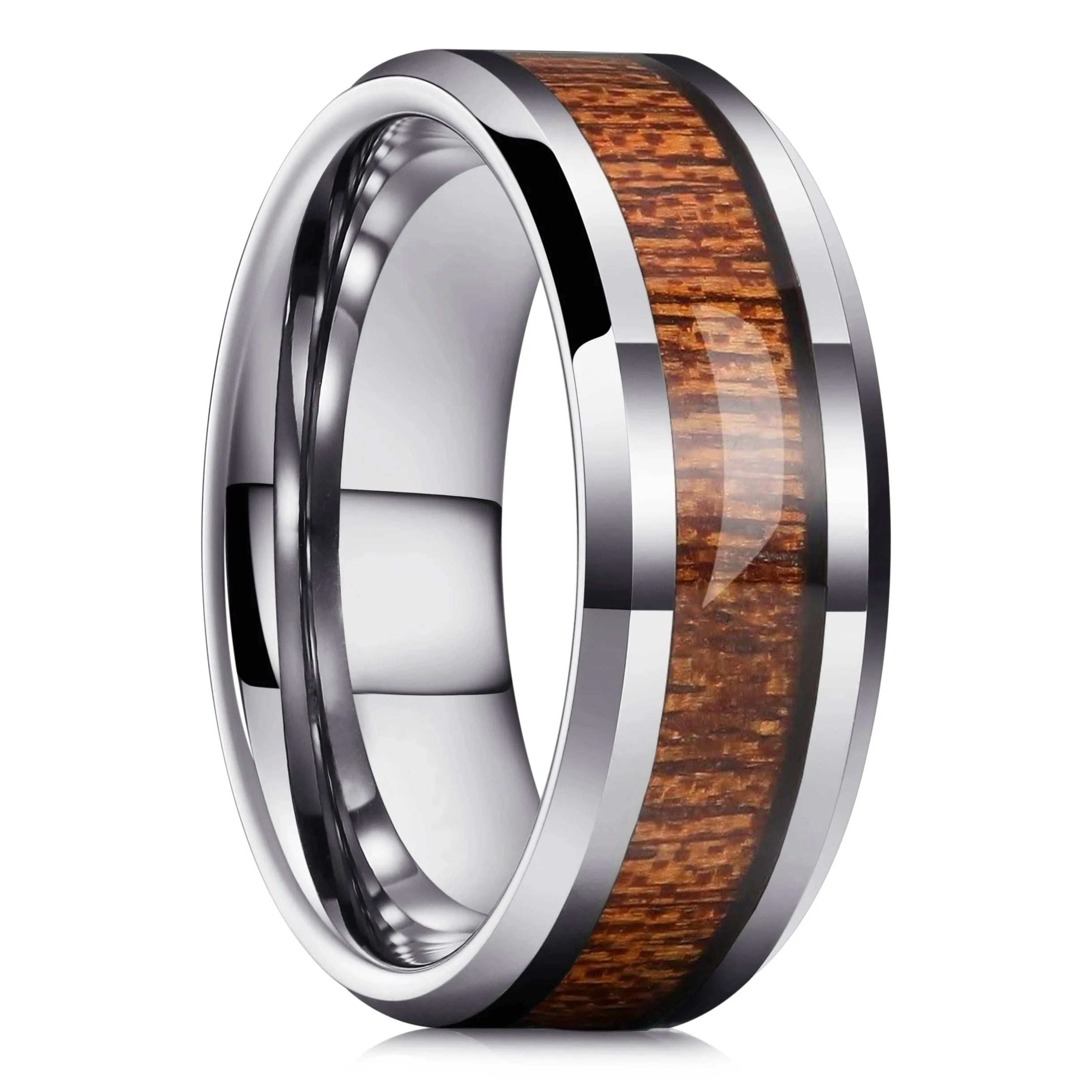 Fashion 8mm Men Stainless Steel Rings Inlay Meteorite Abalone Shell Rings For Men Women Wedding Engagement Band Jewelry