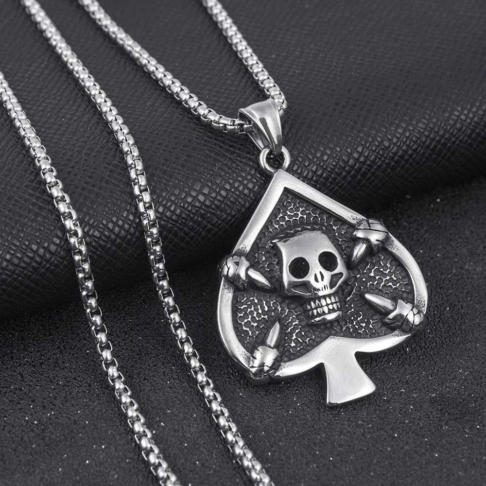 Skull Poker Card Steel Pendant European American