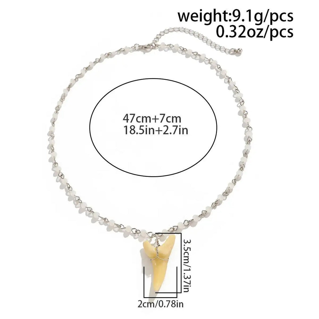 SHIXIN Vintage Exquisite Crystal Beaded Chain Shark Tooth Pendant Necklace Men Trendy Summer Beach Geometric Choker Neck Jewelry