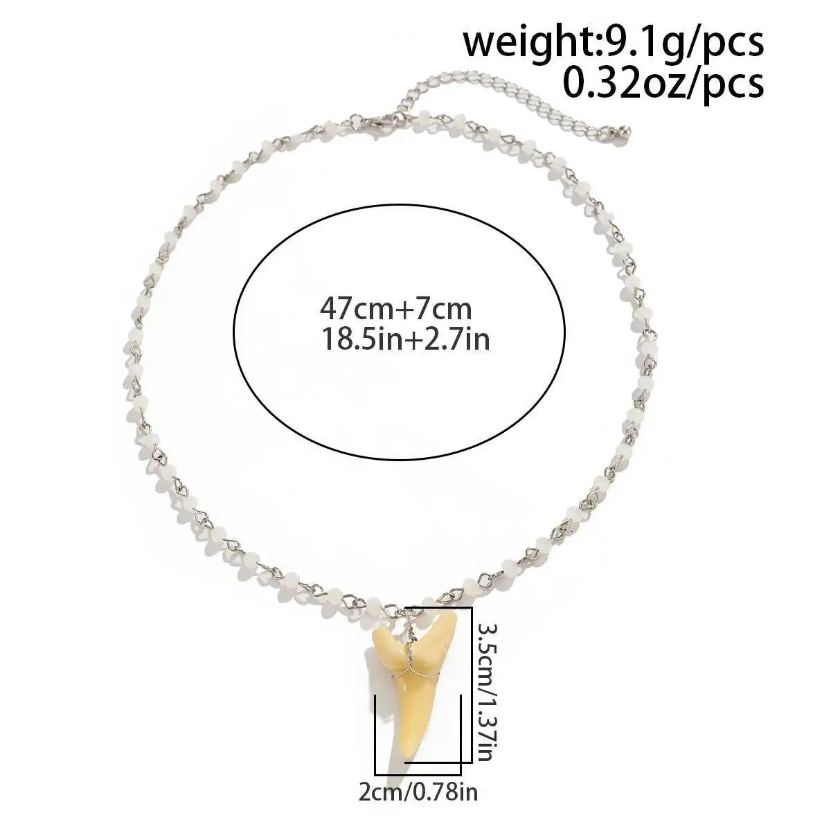 SHIXIN Vintage Exquisite Crystal Beaded Chain Shark Tooth Pendant Necklace Men Trendy Summer Beach Geometric Choker Neck Jewelry