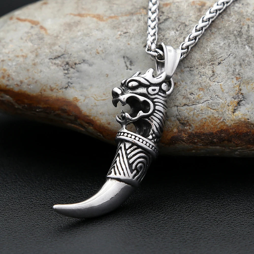 Wolf Tooth Pendant Necklace — Stainless Steel