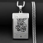 Christian Archangel Saint Michael Protect Us Cross Medal Pendant Necklace Stainless Steel Chain Amulet Jewelry Gift