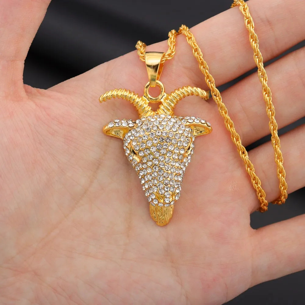 Hollow Goat Animal Pendant Necklace — Two-Tone, Silver & Gold
