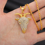 Hollow Goat Animal Pendant Necklace — Two-Tone, Silver & Gold