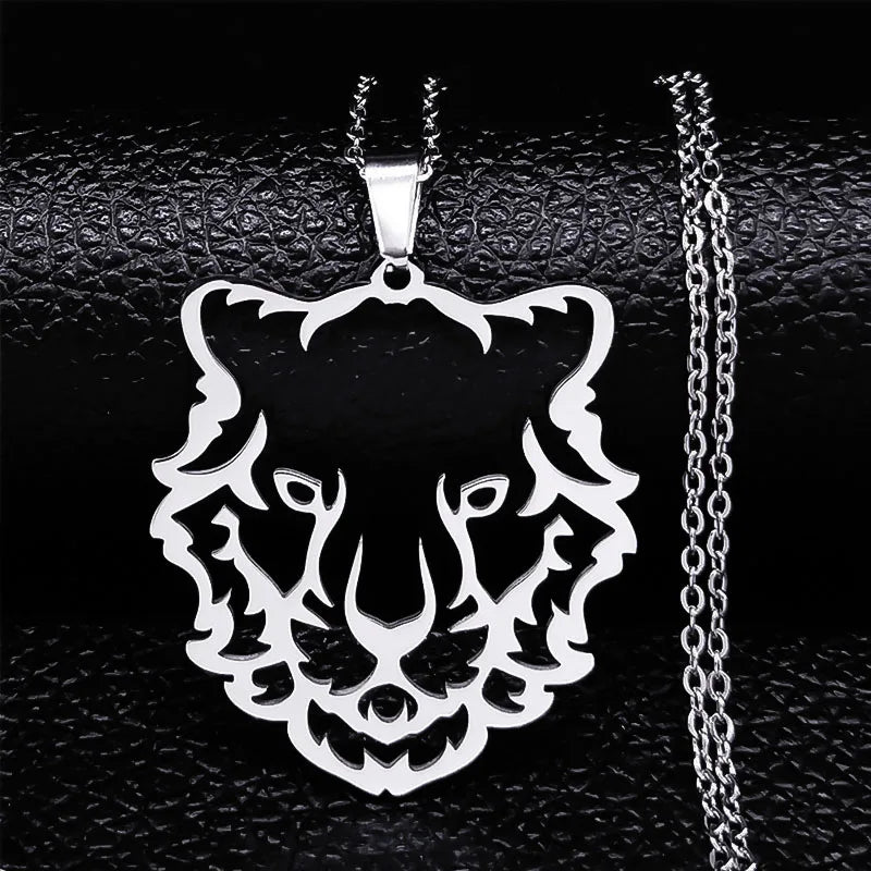 Cat Silver Statement Pendant Necklace — Stainless Steel
