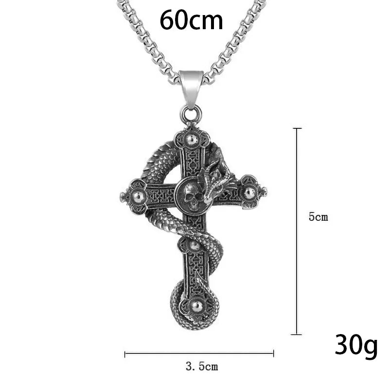 Silver Dragon Cross Pendant Necklace Box Chain