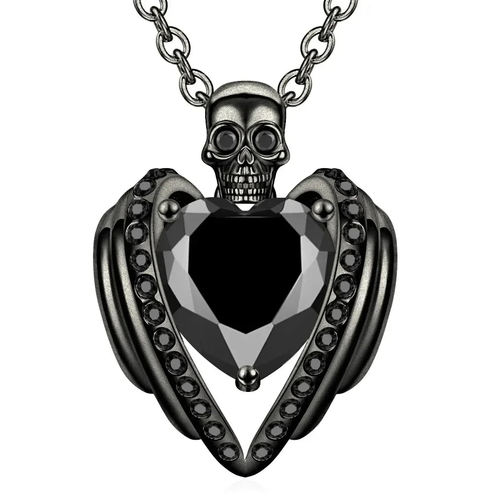 Iced Out Skull Black Pendant Necklace