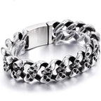 Punk Rock Man Bracelet Stainless Steel Wide Skull Head Link Chain Bracelets for Men Gothic Men's Bikers' Jewelry