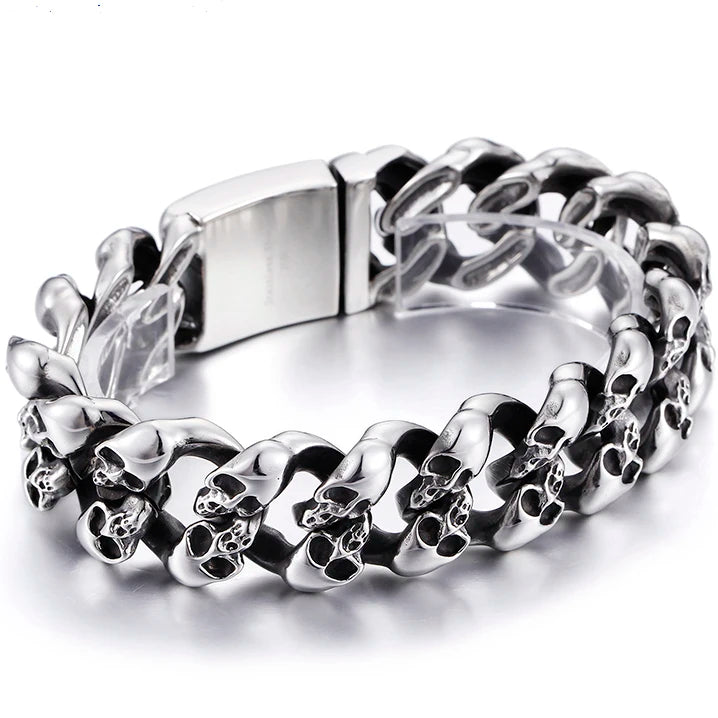 Punk Rock Man Bracelet Stainless Steel Wide Skull Head Link Chain Bracelets for Men Gothic Men's Bikers' Jewelry