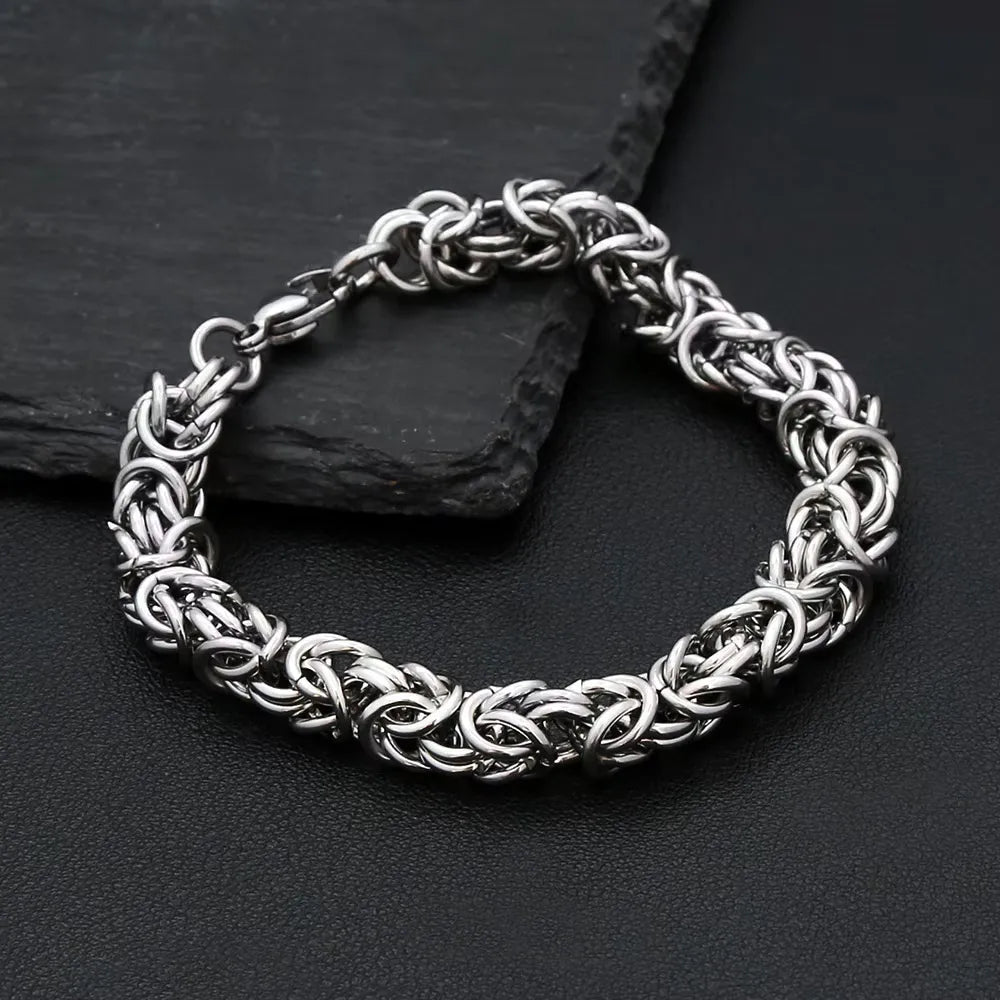 Thick Byzantine Link Bracelet — Stainless Steel, 18cm to 22cm